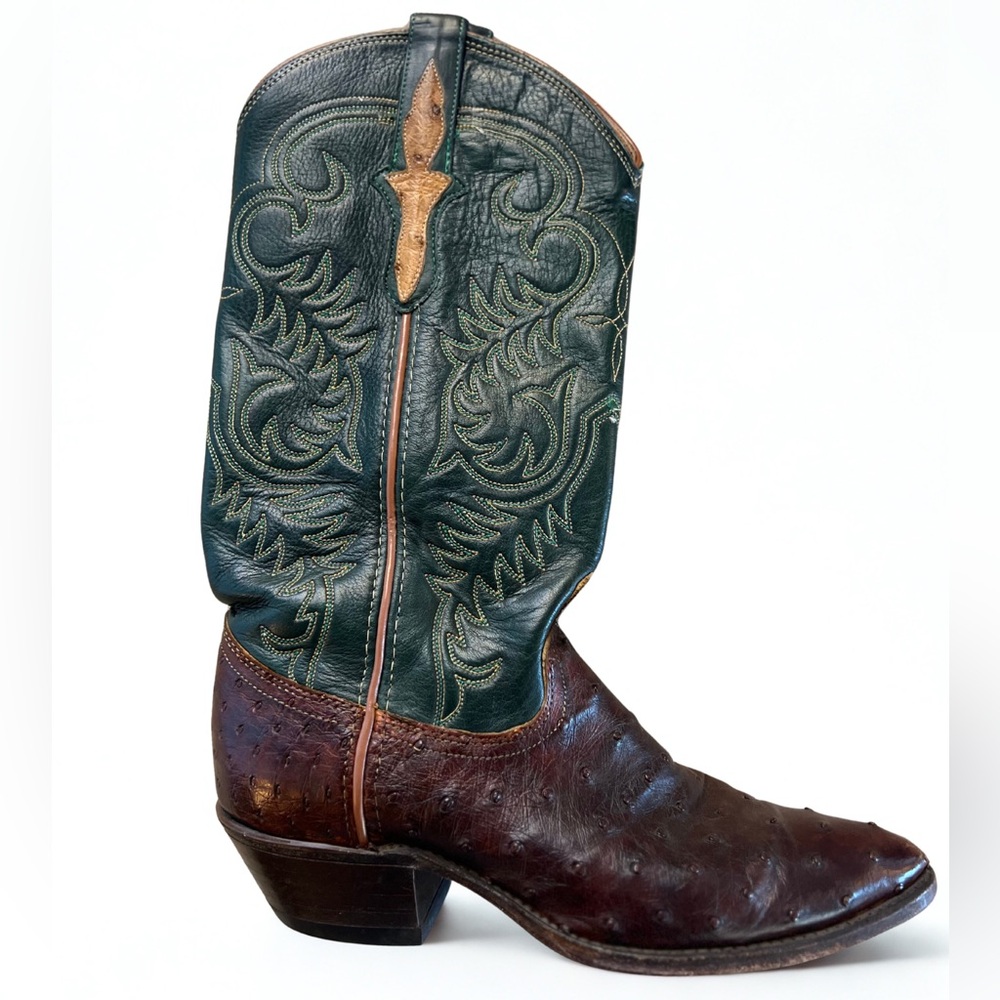 Dan Post Men’s Ostrich Leather Cowboy Boots Size 6.5M Brown/Black Style 95397 - Picture 3 of 7